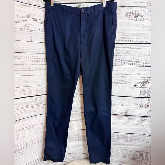 Lacoste pants Mens size 34 chino Slim Fit Navy Blue Cotton Straight Stretch - Picture 1 of 11